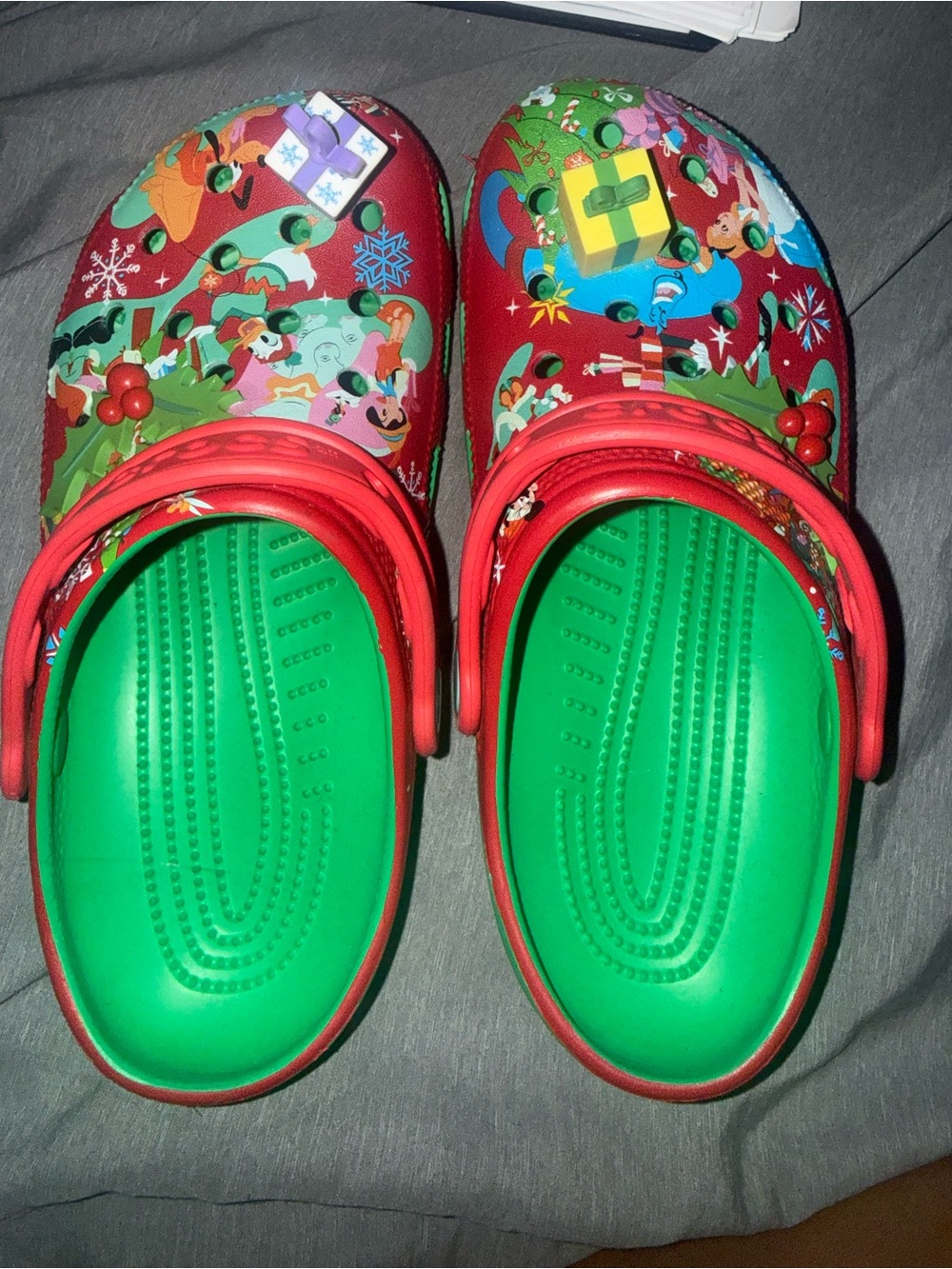 CROCS Kids Red Holiday Clogs with Green Footbed